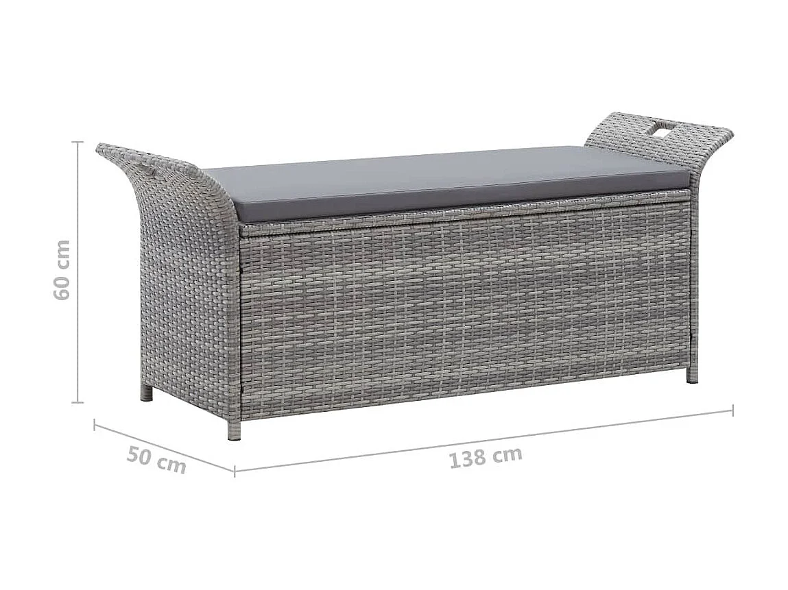 Banc de rangement avec coussin Gris 138cm Résine tressée