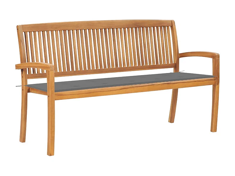 Banc de jardin empilable et coussin 159cm Bois de teck massif 13