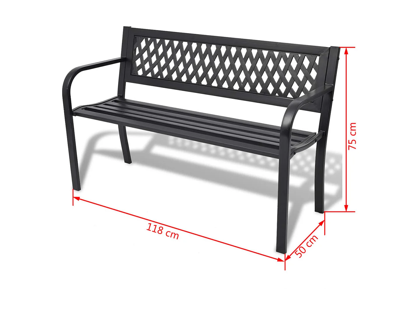 Banc de jardin 118cm Acier Noir
