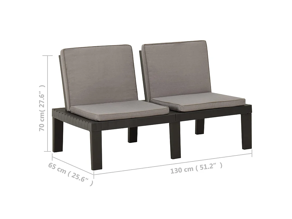 Banc de salon de jardin avec coussin Plastique Gris