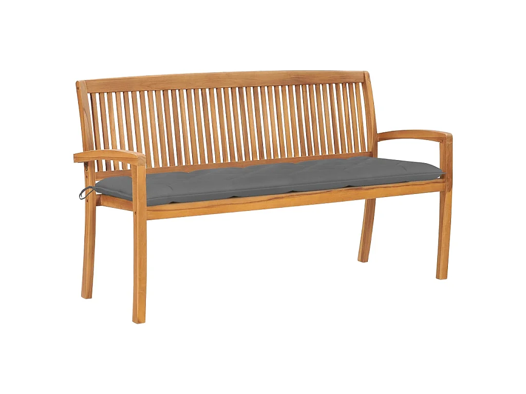 Banc de jardin empilable et coussin 159cm Bois de teck massif 7