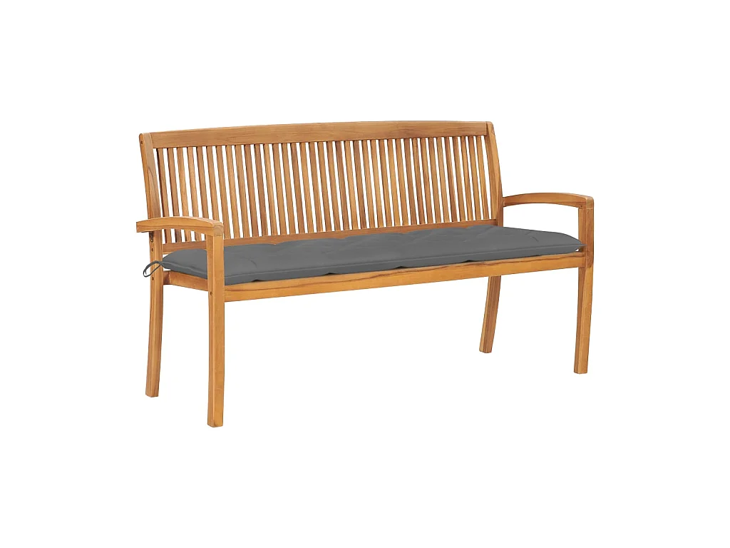 Banc de jardin empilable et coussin 159cm Bois de teck massif 7