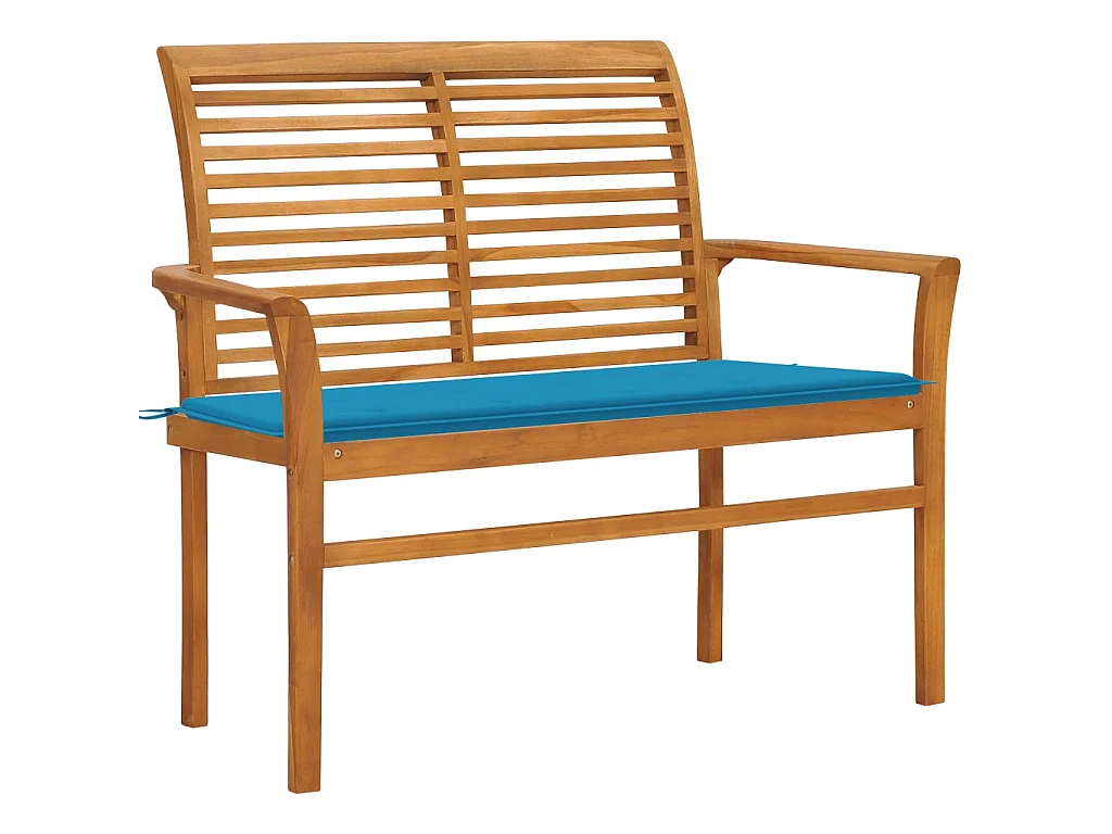 Banc de jardin avec coussin bleu 112cm Bois de teck massif