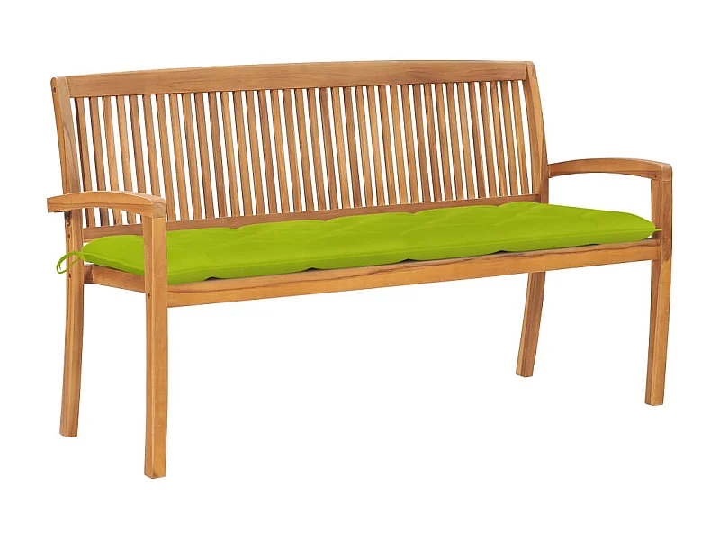 Banc de jardin empilable et coussin 159cm Bois de teck massif 12