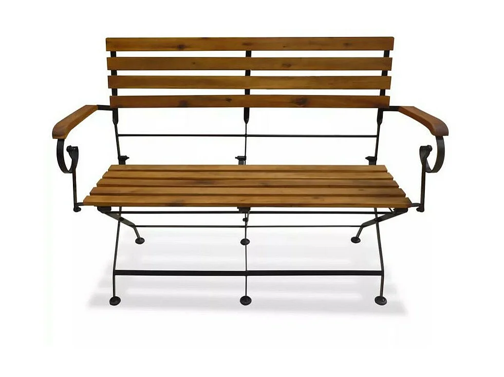 Banc de jardin acacia massif foncé et pieds métal noir Siori