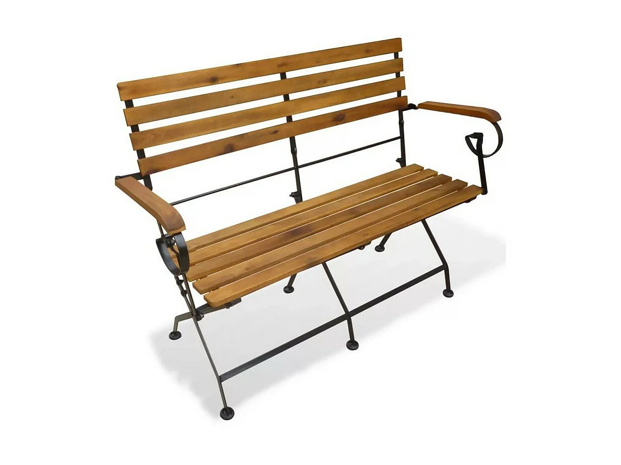 Banc de jardin acacia massif foncé et pieds métal noir Siori
