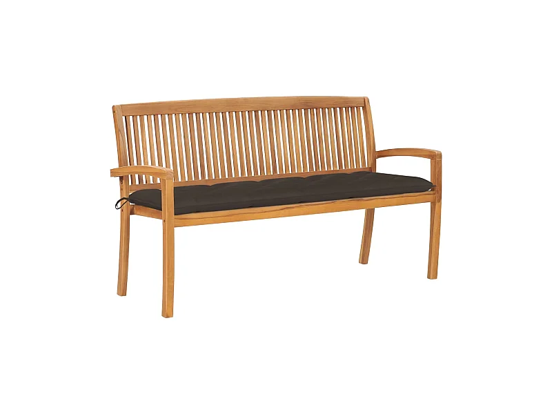 Banc de jardin empilable et coussin 159cm Bois de teck massif 25