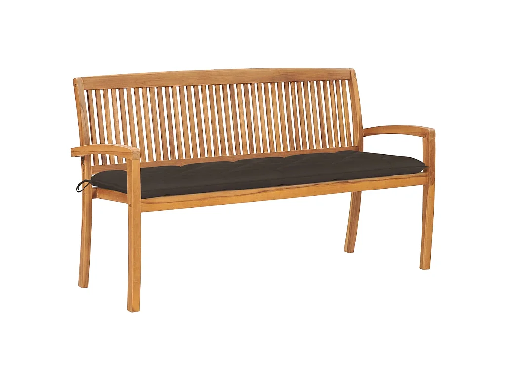 Banc de jardin empilable et coussin 159cm Bois de teck massif 25
