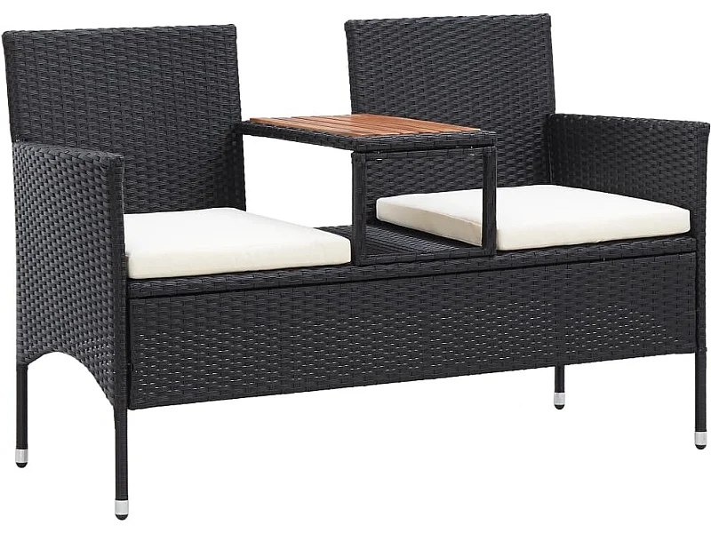 Banc de jardin 2places et table à thé 143cm Résine tressée Noir