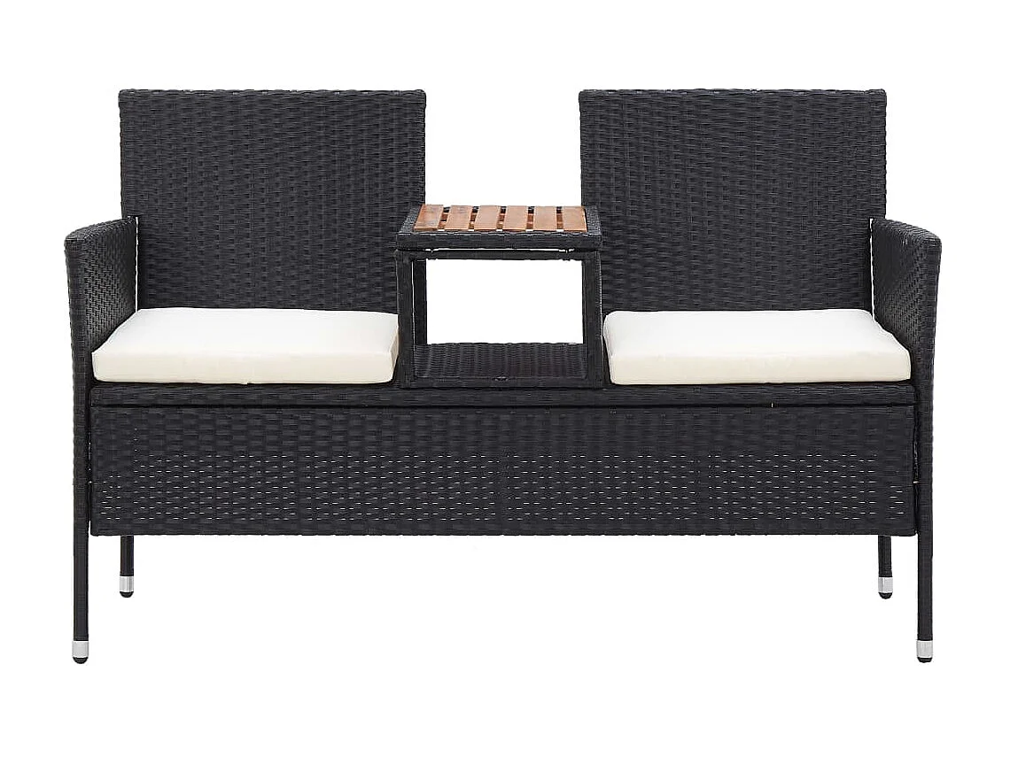 Banc de jardin 2places et table à thé 143cm Résine tressée Noir