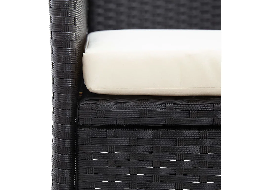 Banc de jardin 2places et table à thé 143cm Résine tressée Noir