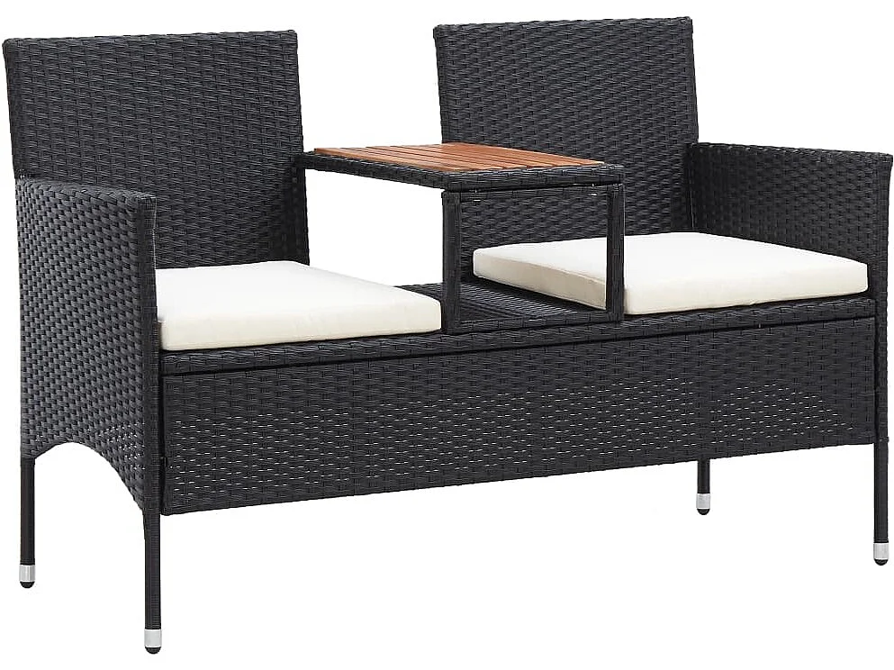 Banc de jardin 2places et table à thé 143cm Résine tressée Noir