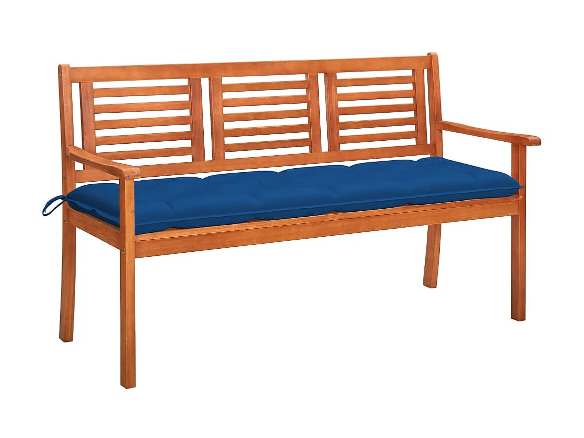 Banc de jardin 3 places avec coussin 150cm Bois d'eucalyptus 25