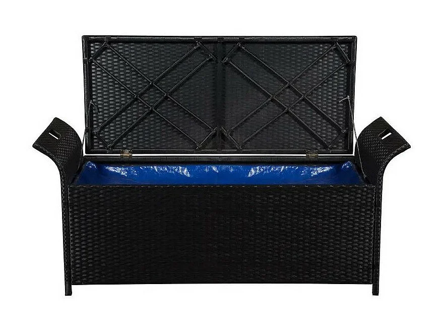 Banquette coffre de jardin résine tressée noire Toplu
