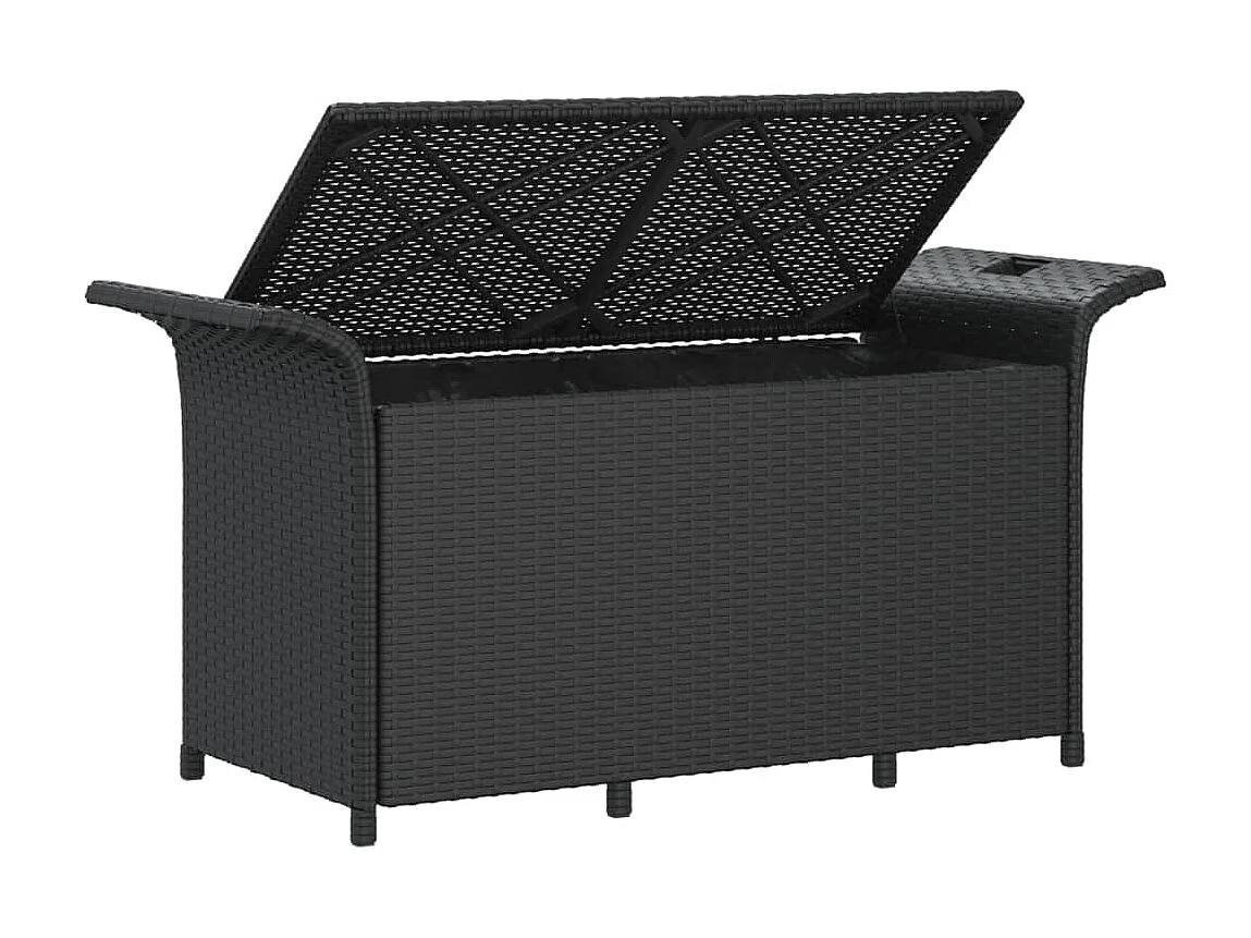 Banc de jardin avec coussin noir 116x46x57 résine tressée