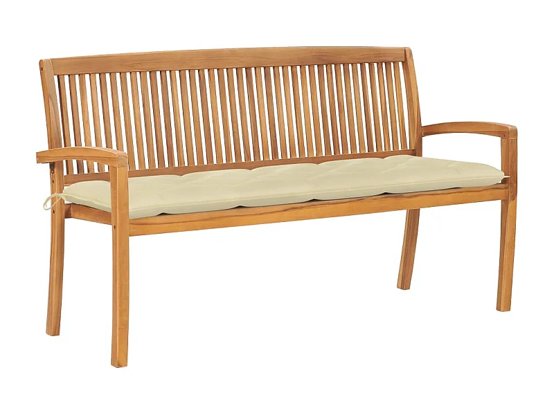 Banc de jardin empilable et coussin 159cm Bois de teck massif 8