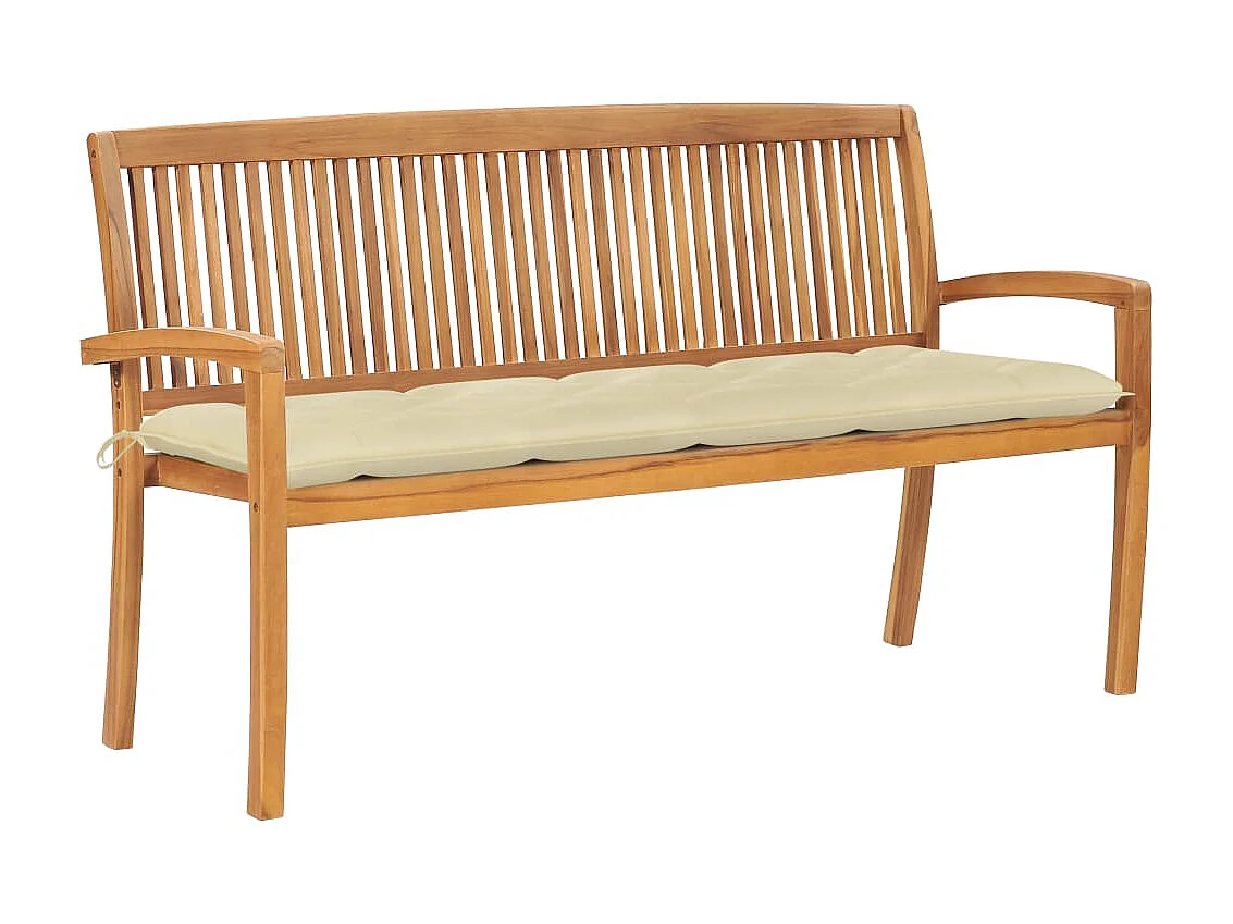 Banc de jardin empilable et coussin 159cm Bois de teck massif 8