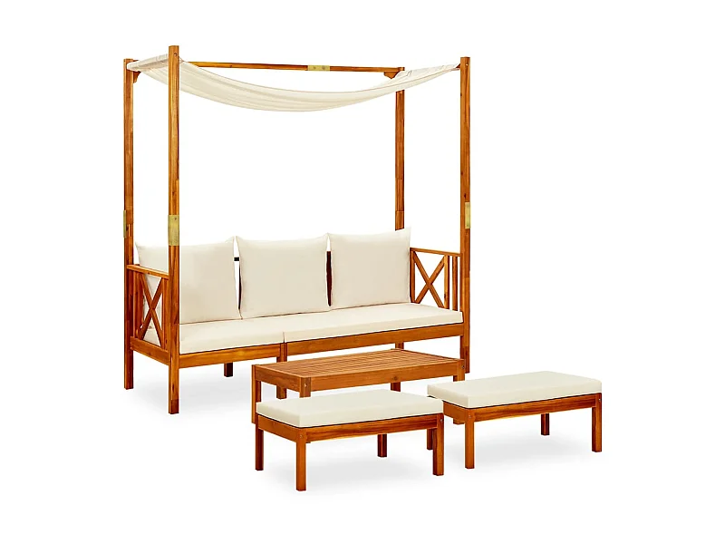 Banc de jardin avec table et repose-pieds Bois d'acacia solide