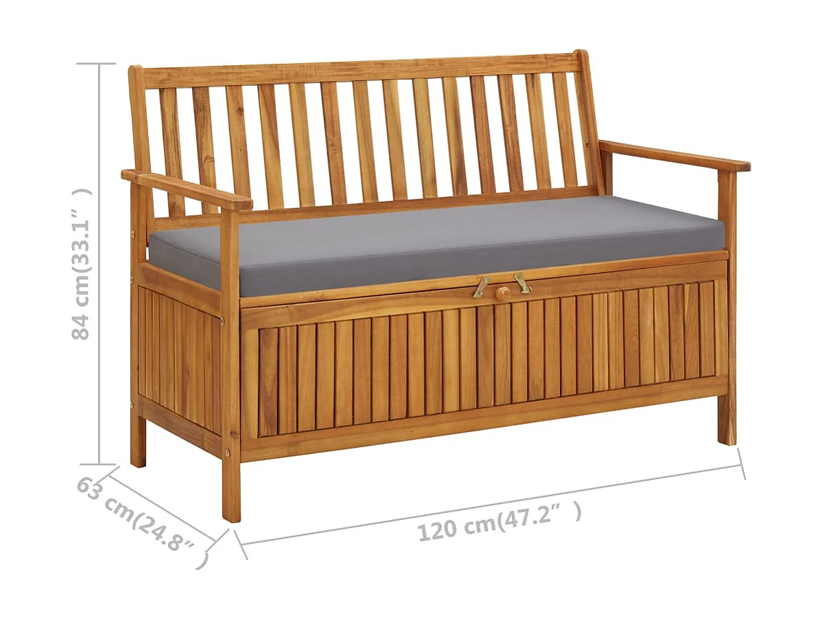 Banc de rangement de jardin 120cm Bois d'acacia solide 2