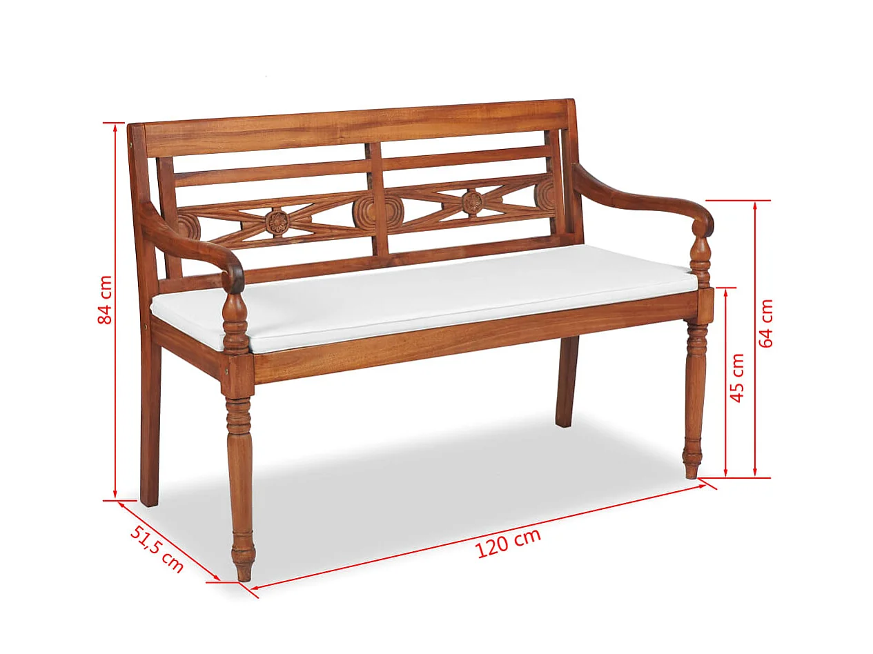 Banc Batavia avec coussins 120cm Teck
