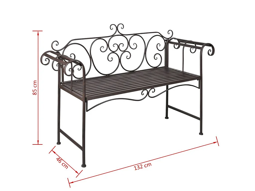Banc de jardin 132cm Acier Antique Marron