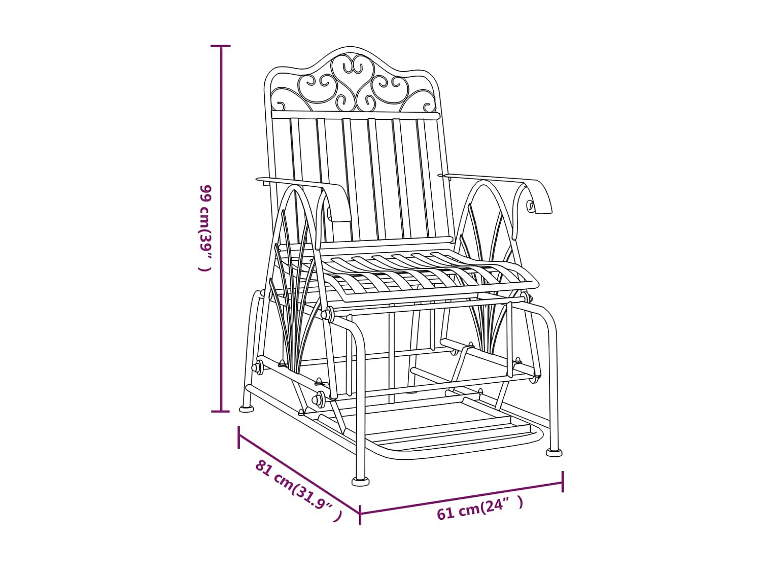 Banc coulissant 61cm Noir Acier