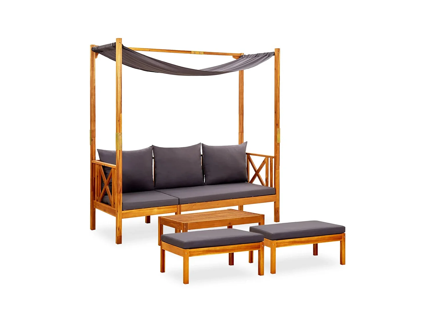 Banc de jardin avec table et repose-pieds Bois d'acacia solide 2