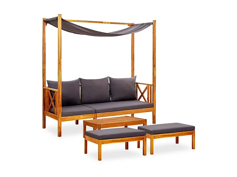 Banc de jardin avec table et repose-pieds Bois d'acacia solide 2