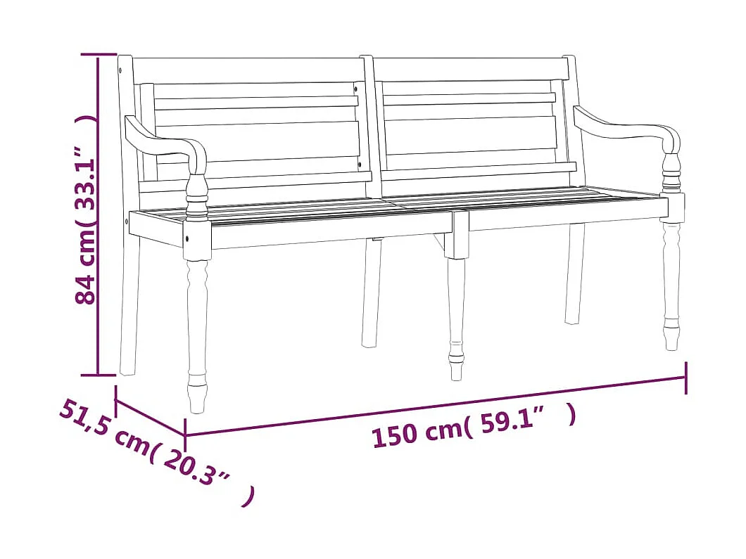Banc Batavia 150cm Bois massif de teck