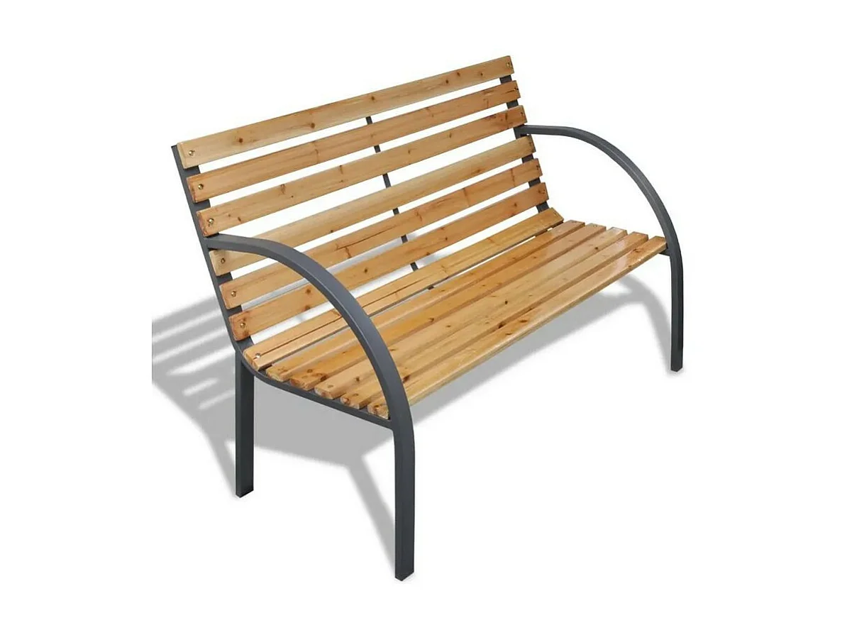 Banc de jardin bois massif clair et pieds métal noir Dinma