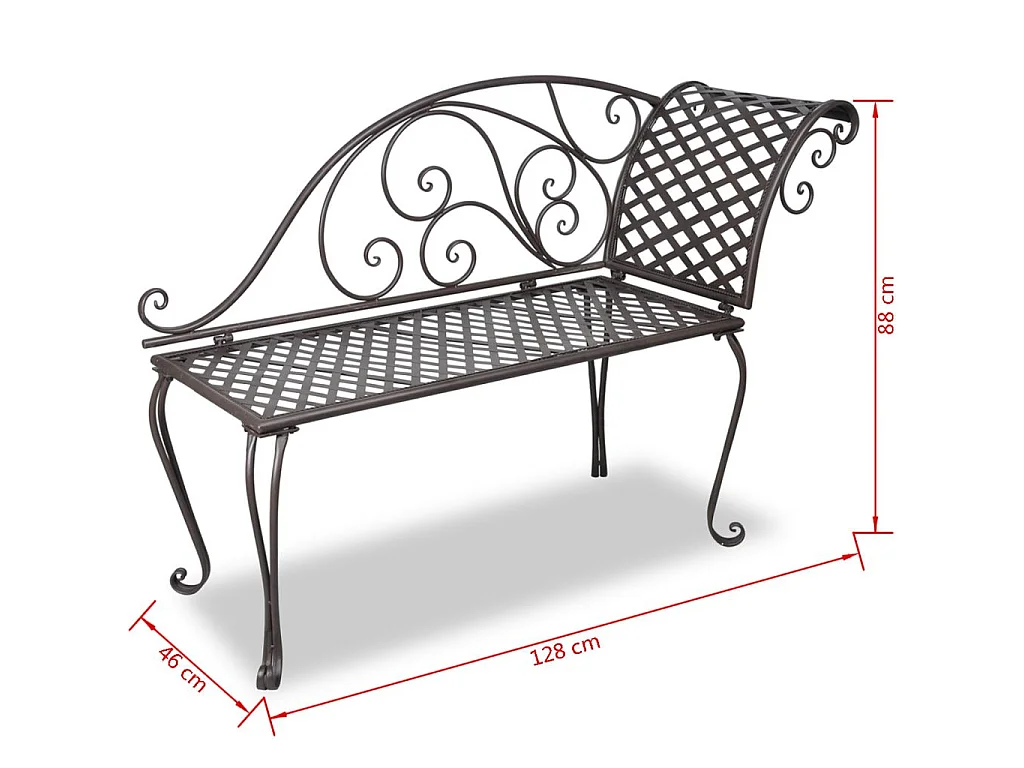 Chaise longue de jardin 128cm Acier Antique Marron
