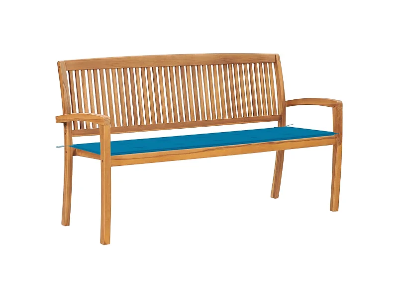 Banc de jardin empilable et coussin 159cm Bois de teck massif 16