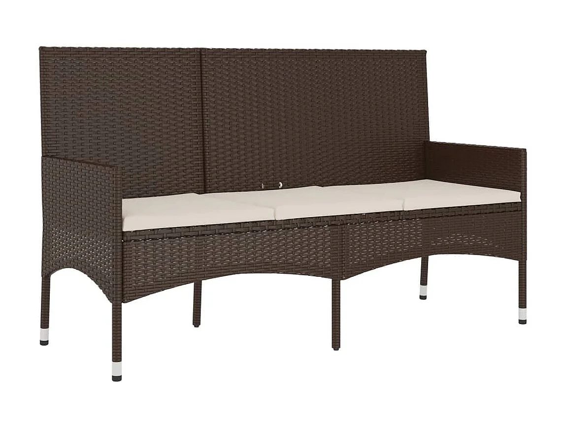 Banc de jardin à 3 places avec coussins Marron Résine tressée