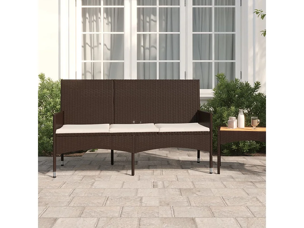 Banc de jardin à 3 places avec coussins Marron Résine tressée