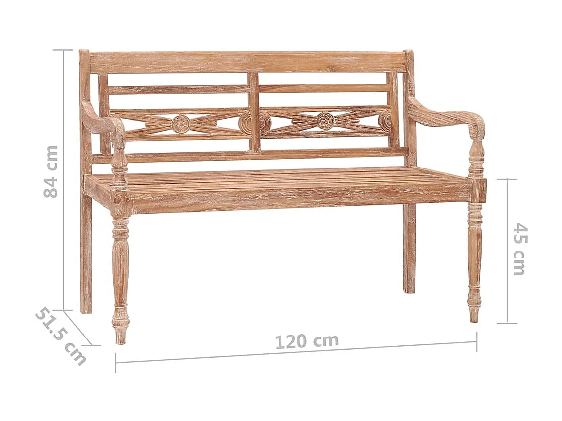 Banc Batavia 120cm Huilé en blanc Bois de teck solide