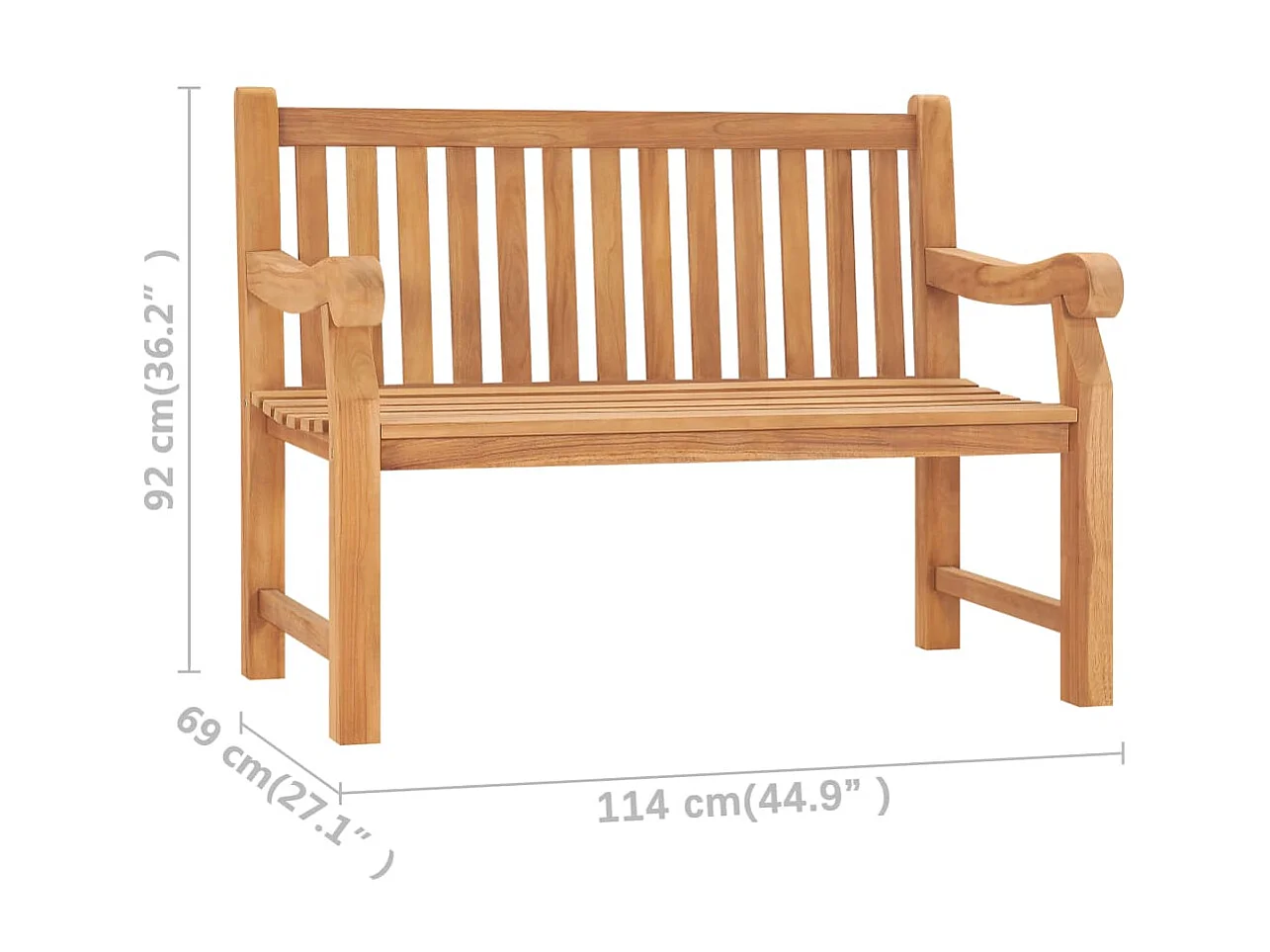 Banc de jardin 114cm Bois de teck solide 3