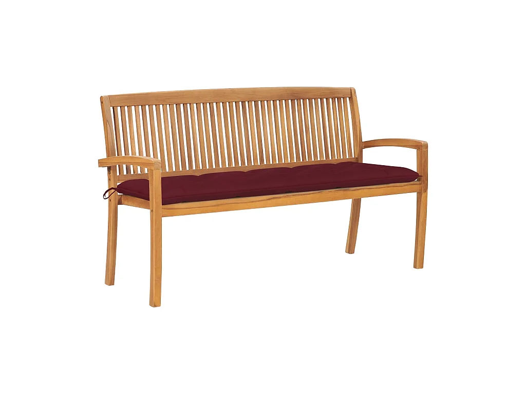 Banc de jardin empilable et coussin 159cm Bois de teck massif 26