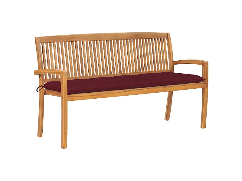 Banc de jardin empilable et coussin 159cm Bois de teck massif 26