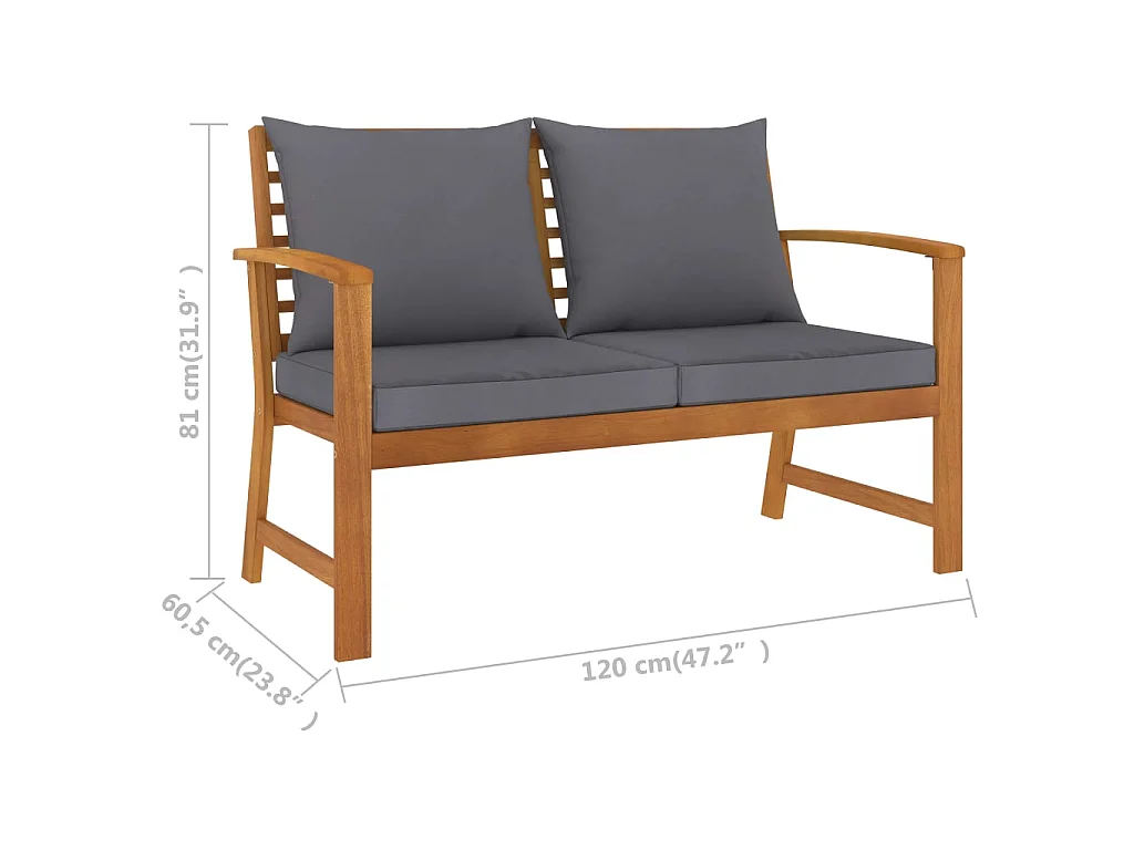 Banc de jardin et coussin gris foncé 120cm Bois solide d'acacia