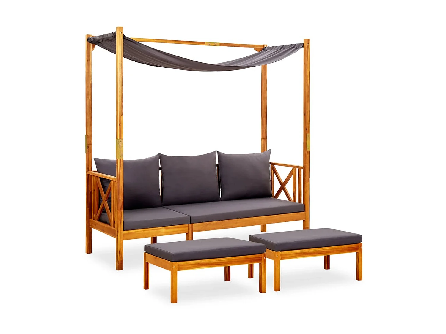 Banc de jardin avec auvent et repose-pieds Bois d'acacia solide