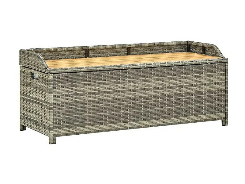 Banc de rangement acacia massif et résine tressée grise Toplu