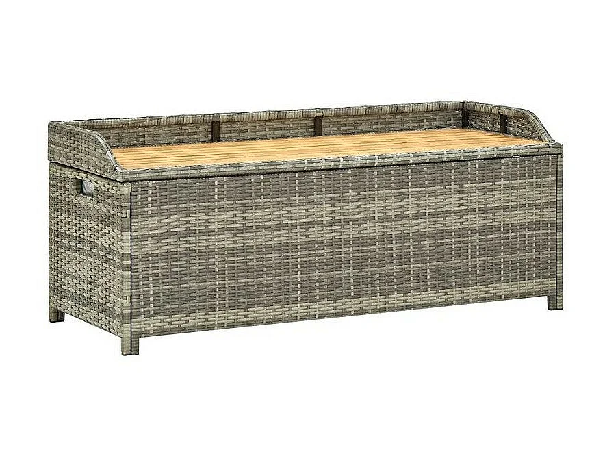 Banc de rangement acacia massif et résine tressée grise Toplu
