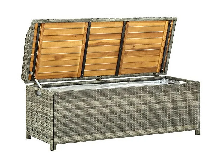 Banc de rangement acacia massif et résine tressée grise Toplu