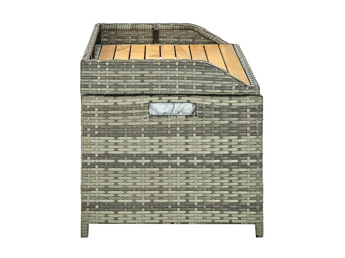 Banc de rangement acacia massif et résine tressée grise Toplu