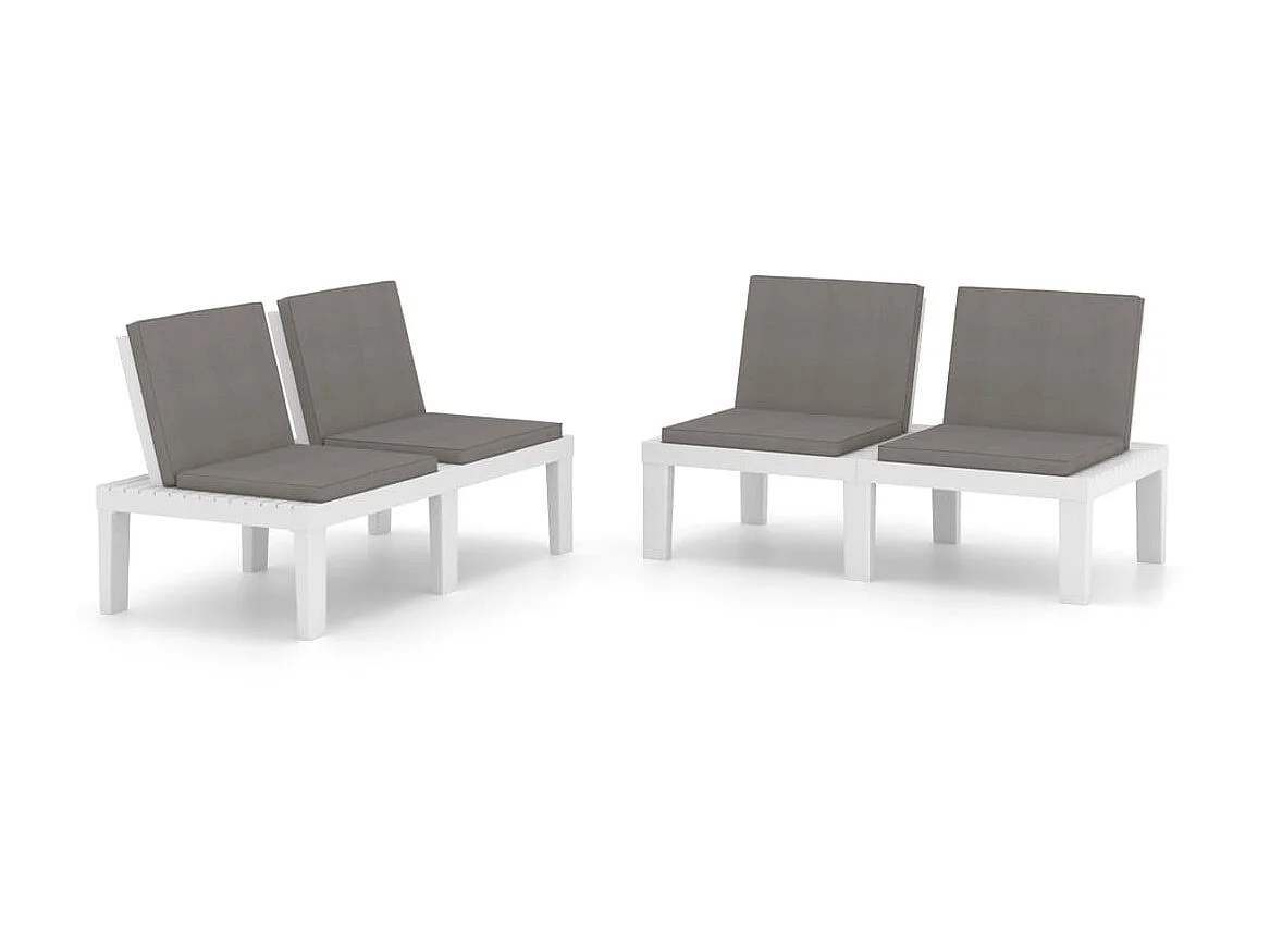 Bancs de salon de jardin avec coussins 2 pcs Plastique Blanc