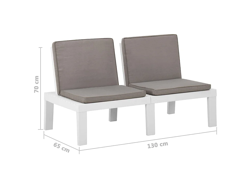 Bancs de salon de jardin avec coussins 2 pcs Plastique Blanc