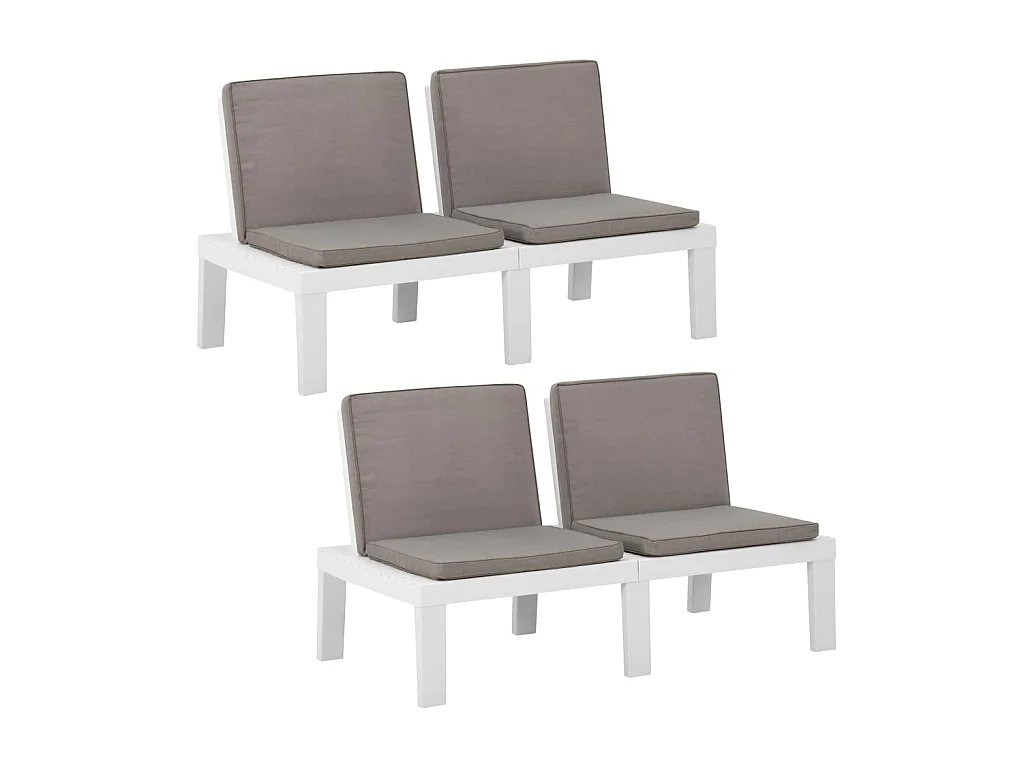 Bancs de salon de jardin avec coussins 2 pcs Plastique Blanc