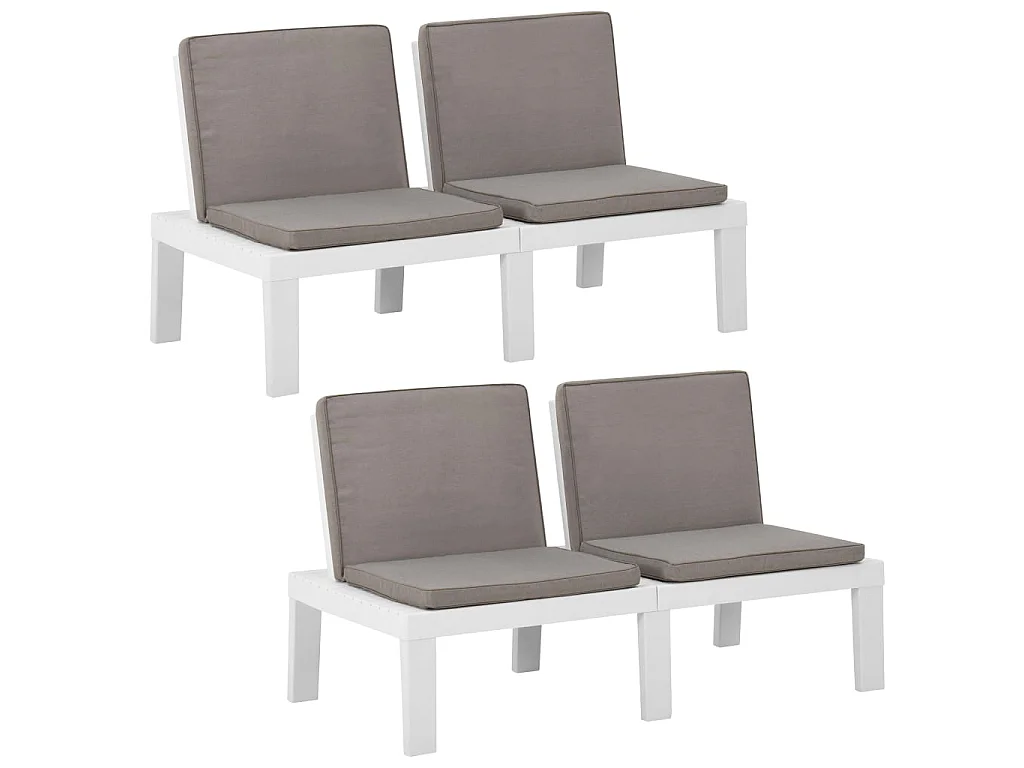Bancs de salon de jardin avec coussins 2 pcs Plastique Blanc