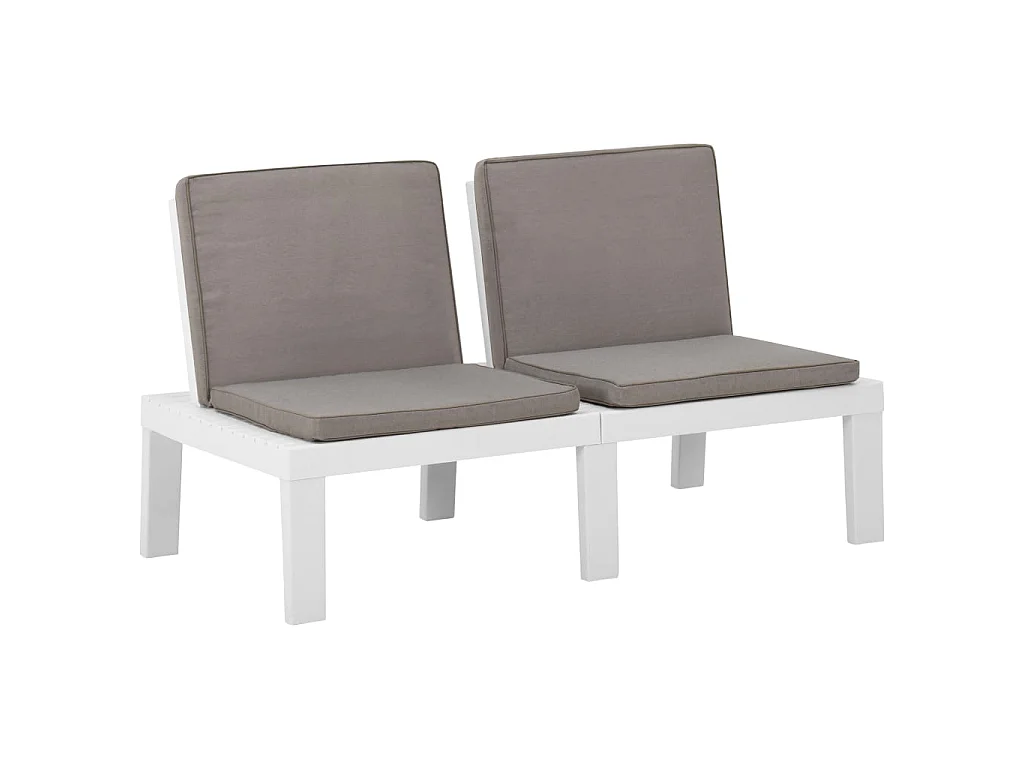 Bancs de salon de jardin avec coussins 2 pcs Plastique Blanc