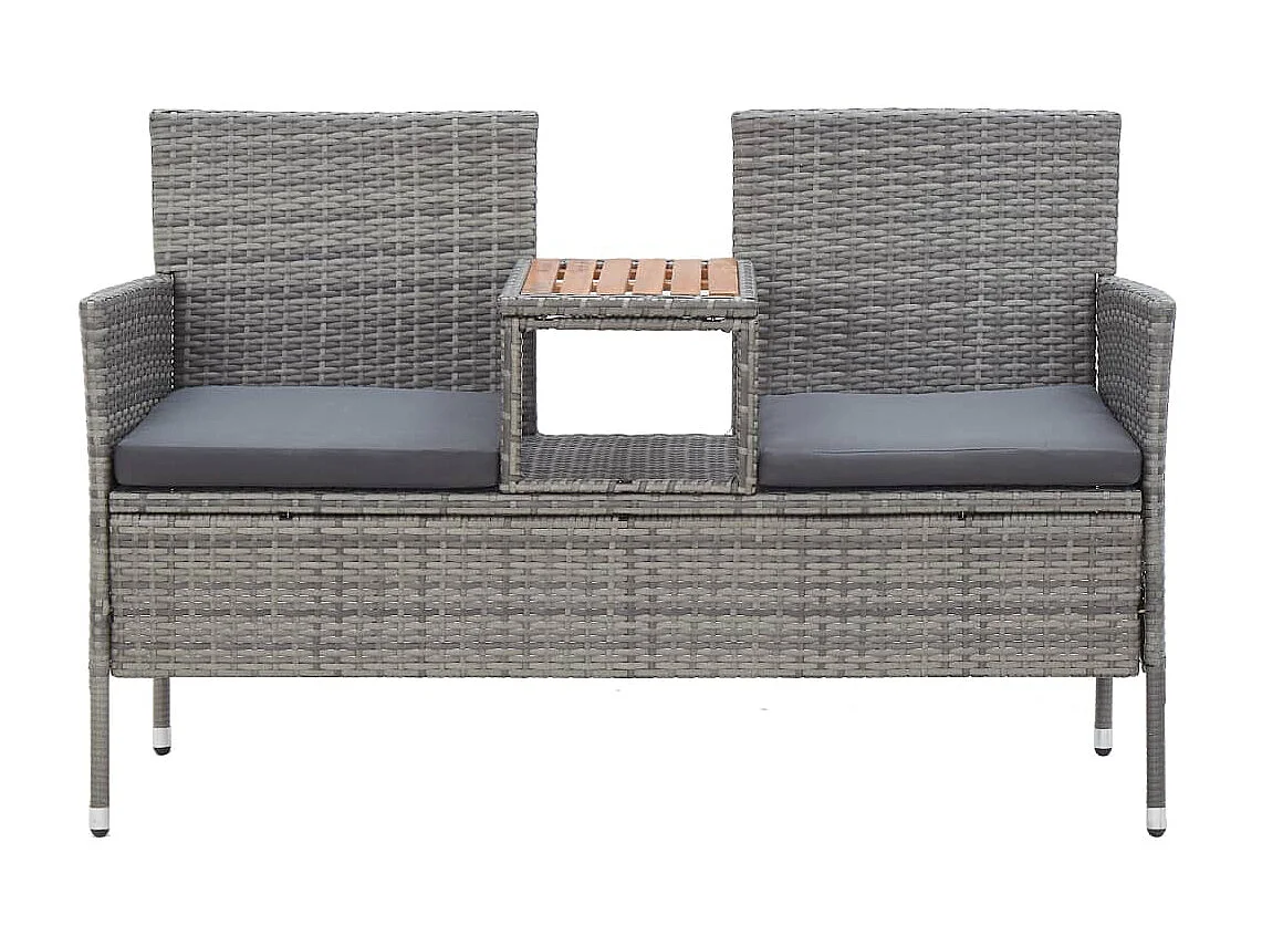 Banc de jardin 2places et table à thé 143cm Résine tressée Gris